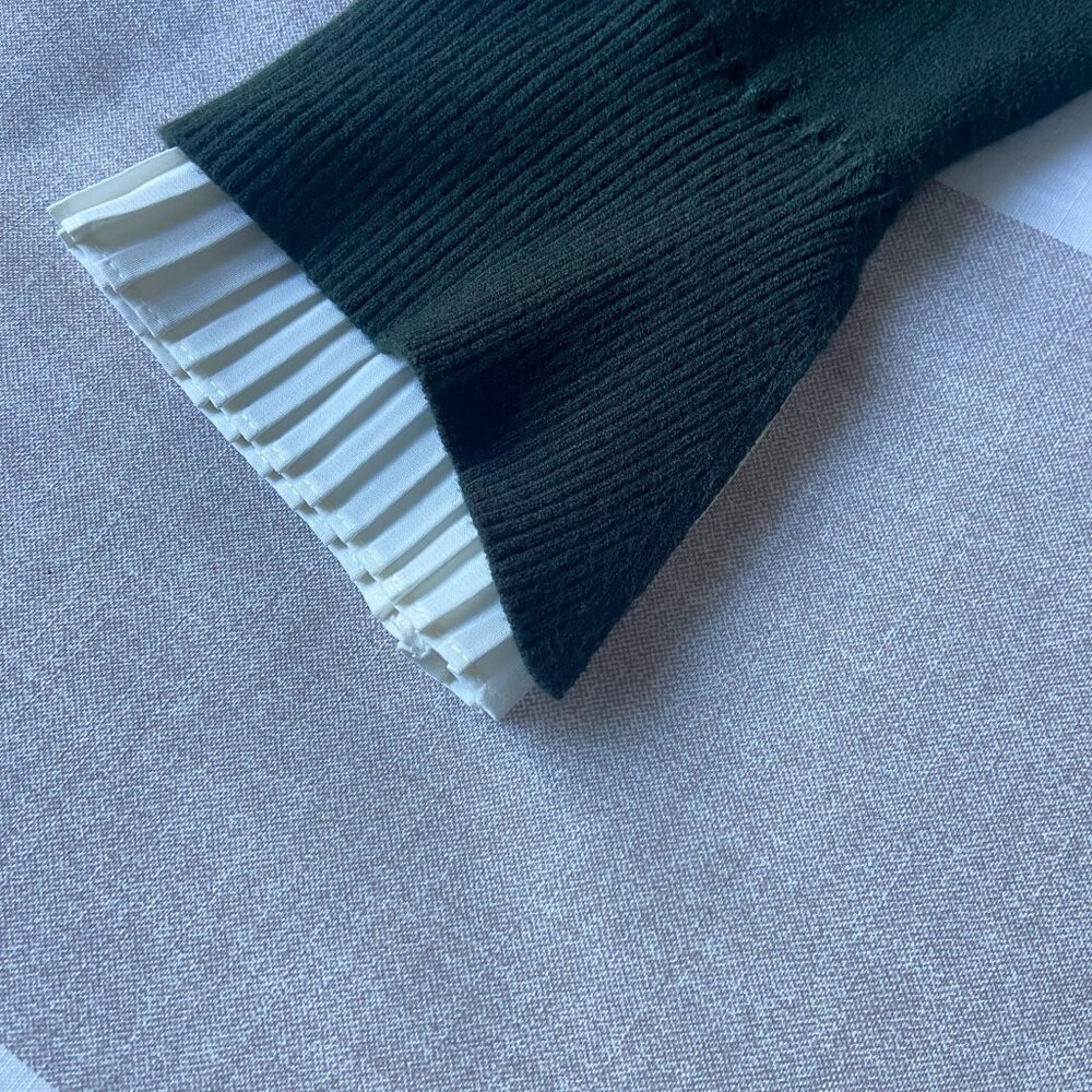 Vila Milano Sweater Womens DarkGreen Wool Blend Frill Collar Cuffs Keyhole Back - Picture 6 of 6